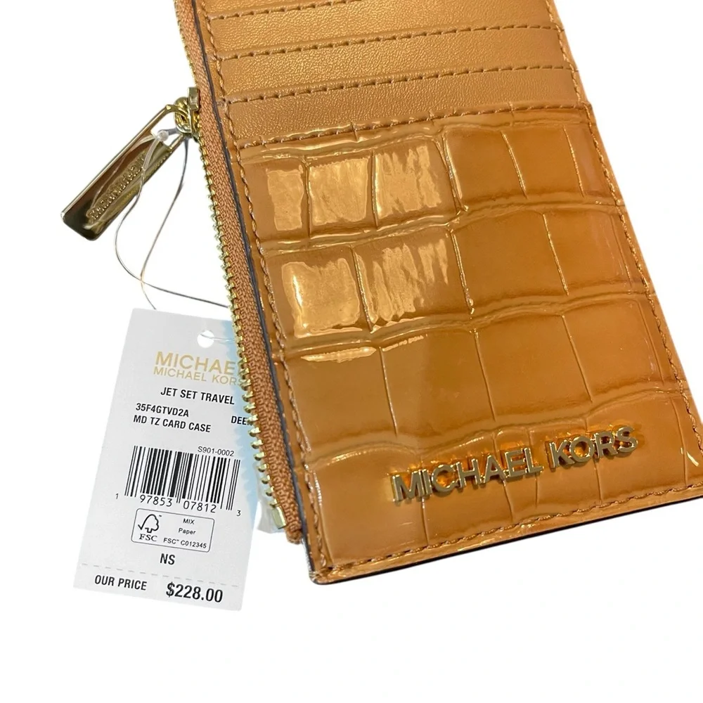 Michael Kors Jet Set Croc-Embossed Deer Chevreuil card holder - Picture 2 of 6